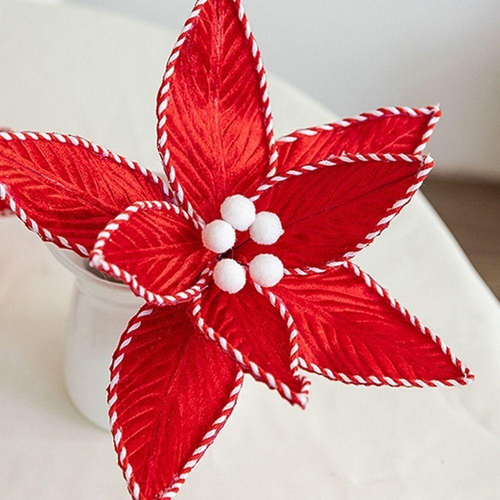 Flocking Cloth Christmas Glitter Flower Red Flower Arrangement Accessories Christmas Tree Decoration Christmas Ornament