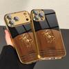 Golden Steed Wood Grain Gold Metallic Paint Glass Phone Case For iPhone 17 11 12 13 14 15 16 Pro Max 15 Plus 17Air 16E Cover