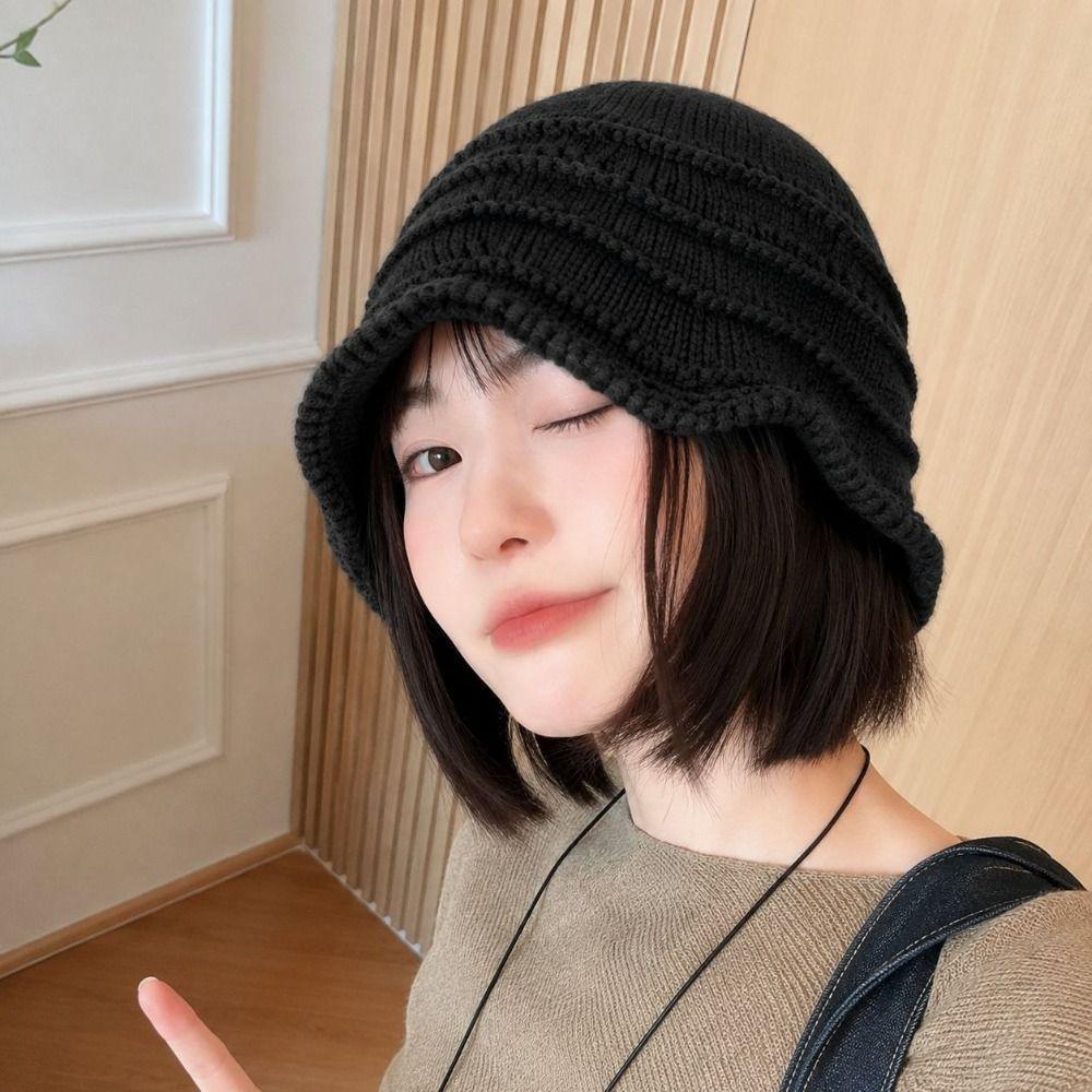 Hollow Out Knitted Bucket Hat Knitted Fisherman Hat Gifts Knit Hat Daily Wear