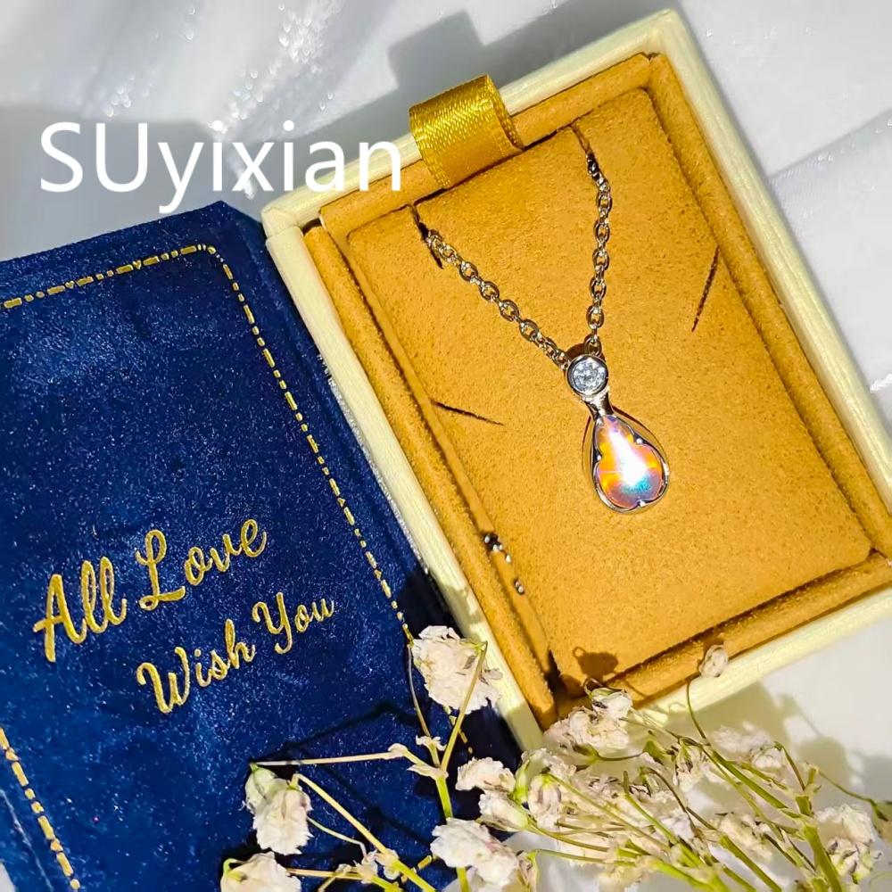 925 Sterling Silver Light Luxury Fashion Dream Rupert s Tears Collarbone Chain Water Drop Moonstone Necklace