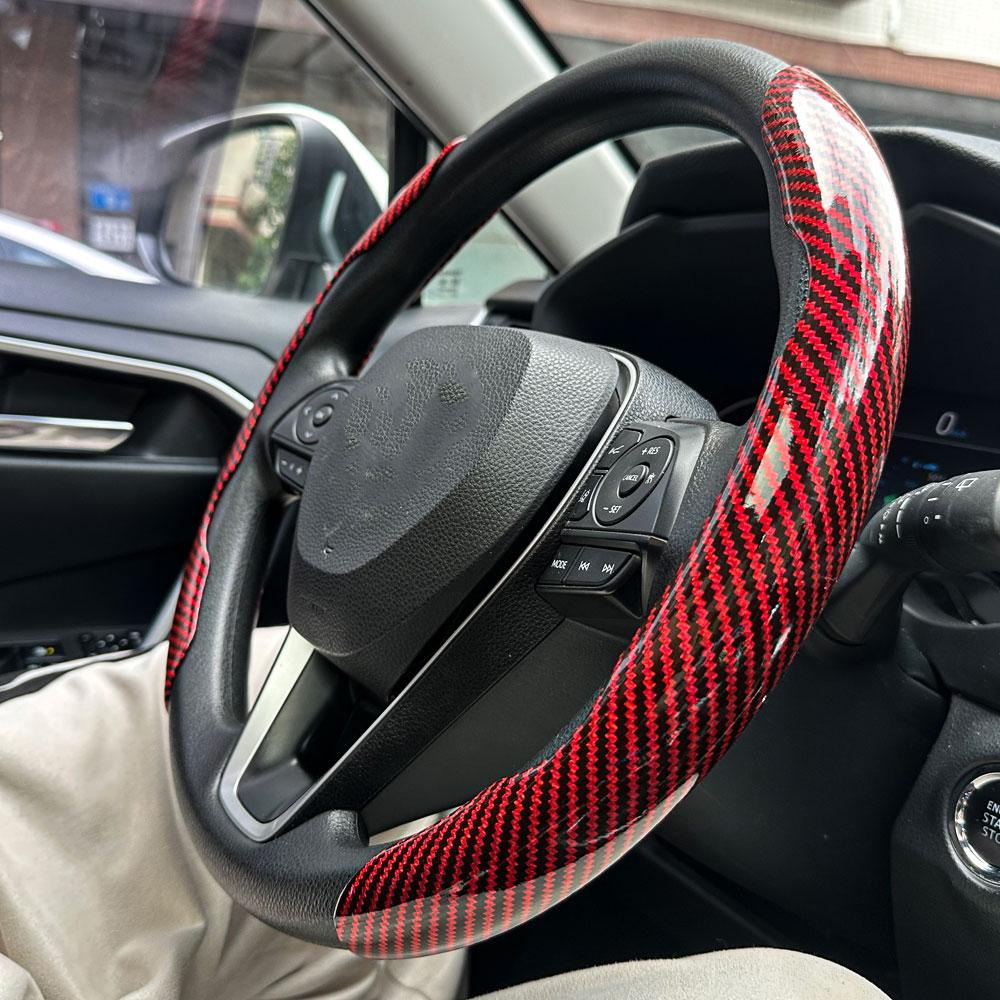 2 Stück Kohlefaser Auto Lenkradbezug Rutschfester Lenkradschutz Staubdicht Waschbar Innenraumzubehör Rund oder D