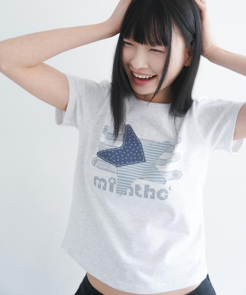Mimdeowodeulobeu Napoleon Star Crop Patch T-Shirt_Light Gray