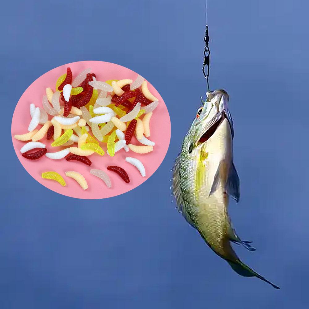 100Pcs Bass Fishing Worms Lures,Silicone Soft Maggot Baits Bread Worm Fishing Lure 5 Colors