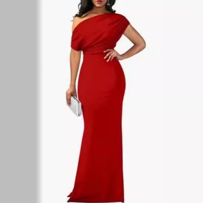 Damen Ein-Schulter-Ärmelloses Maxikleid Einfarbig Elegant Party Abendkleid