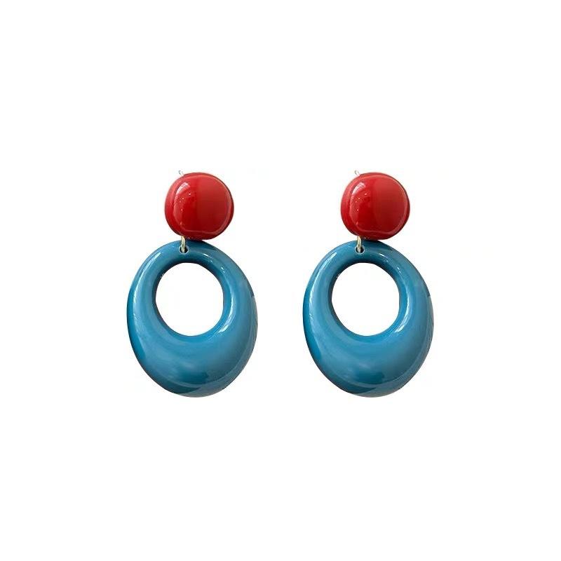 Hong Kong Style Retro Atmosphere, Circle Contrasting Color Earrings for Women, Earrings Suitable for Square and Round Faces, Niche Design Sense