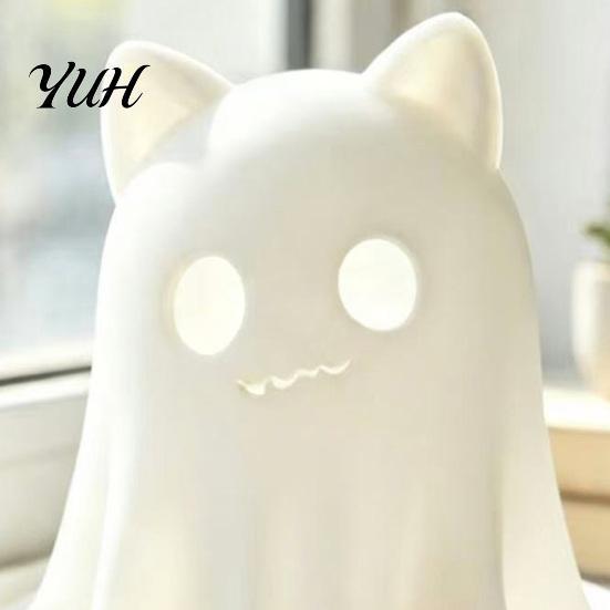Gift for Cat Lovers 3D Printed Ghost Candle Holder, Spooky Figurine Soft Warm Light Atmosphere Lamp with Halloween Tabletop Home Party Decoration