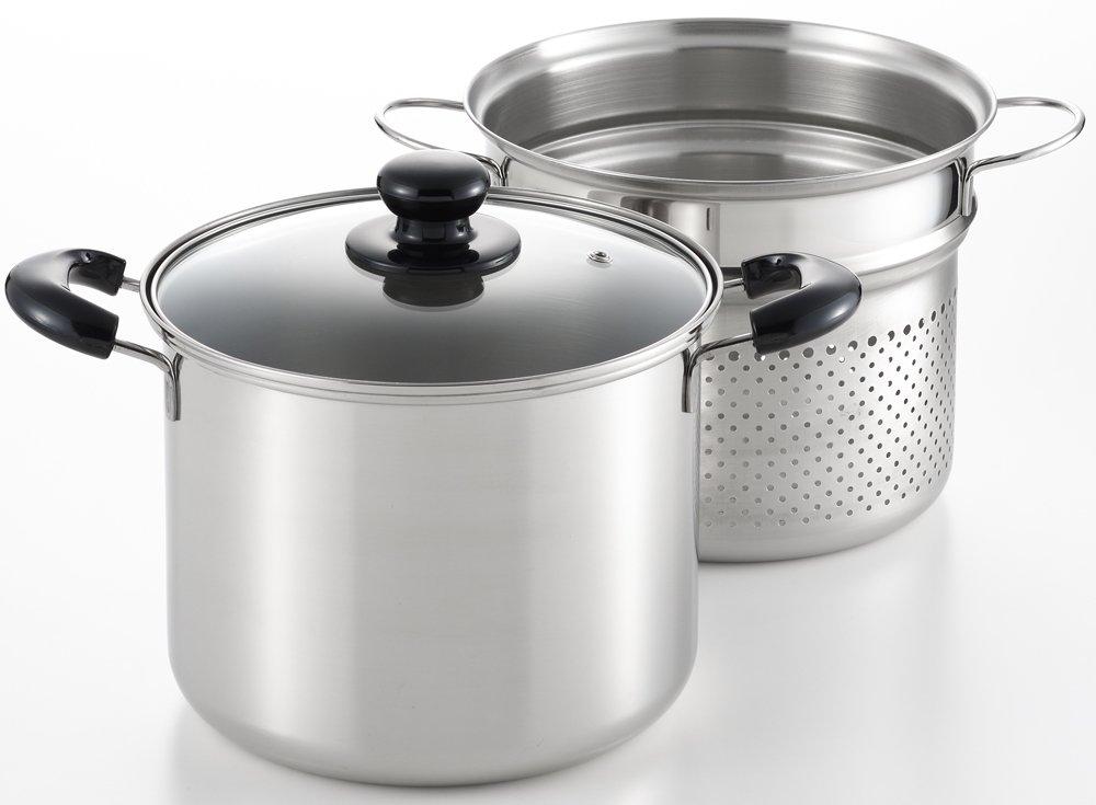 Hrnec na těstoviny Yoshikawa Cook Look II, 22 cm, skleněná poklice s jádrem, nerezová ocel, kompatibilní s ohněm, vyrobeno v Japonsku, SJ2187, 6,5 l, obouruční, plynový/IH