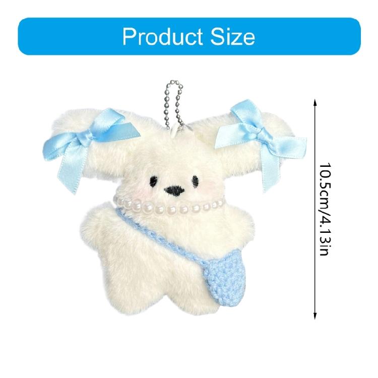 Puppy Toy Keychain with Bowknot Cartoon Big Ear Dog Plush Dolls Keyring Pendant Backpacks Bag Charm for Women and Girls