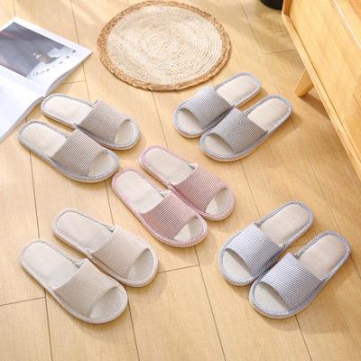 Four Season Indoor Linen Home Slippers Floral Print Simple Durable Sole Women Soft Sole Non Slip Shoes Slippers