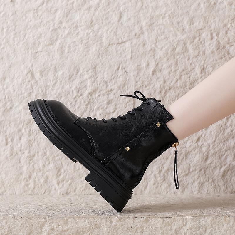 2025 new niche retro platform Martin boots women's versatile small British style thin boots short boots knight boots