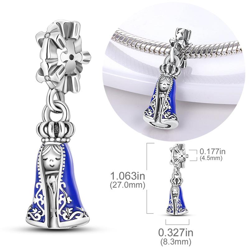 Real Copper Our Lady Bead Pendants Fit Original Bangle Bracelet The Virgin Mary Charms For Women Diy Jewelry Gift
