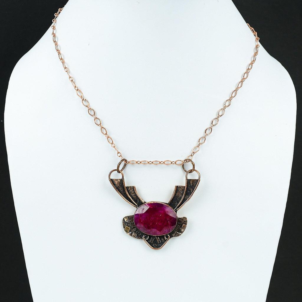 Faceted Kashmir Ruby Pendant Copper Pendant Genuine Gemstone Pendant Handmade Jewelry Latest Design Pendant Copper Jewelry Gifts For Friend