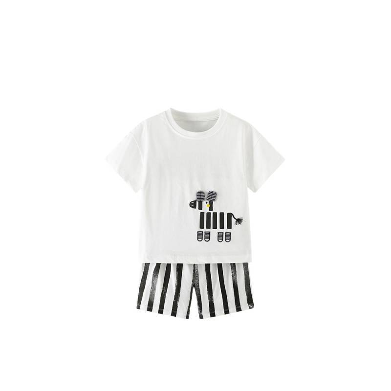 Cotton Cartoon Boys Summer Two Piece Outfit With Short Sleeves And Shorts For Kids