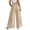 Linen Casual Wide Leg Pants For Women Elastic Waist Versatile Business Casual Work Palazzo Trousers With Pockets