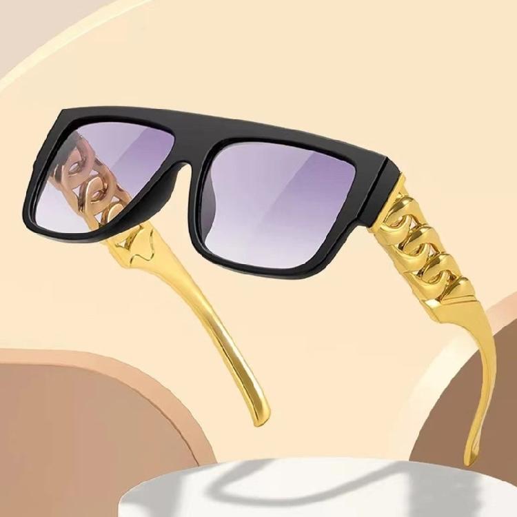 Goldene Kettenhalskette mit Cosplay-Brille Halloween-Brille Sonnenbrille mit Kette für Herren Damen Halloween Musikfestival