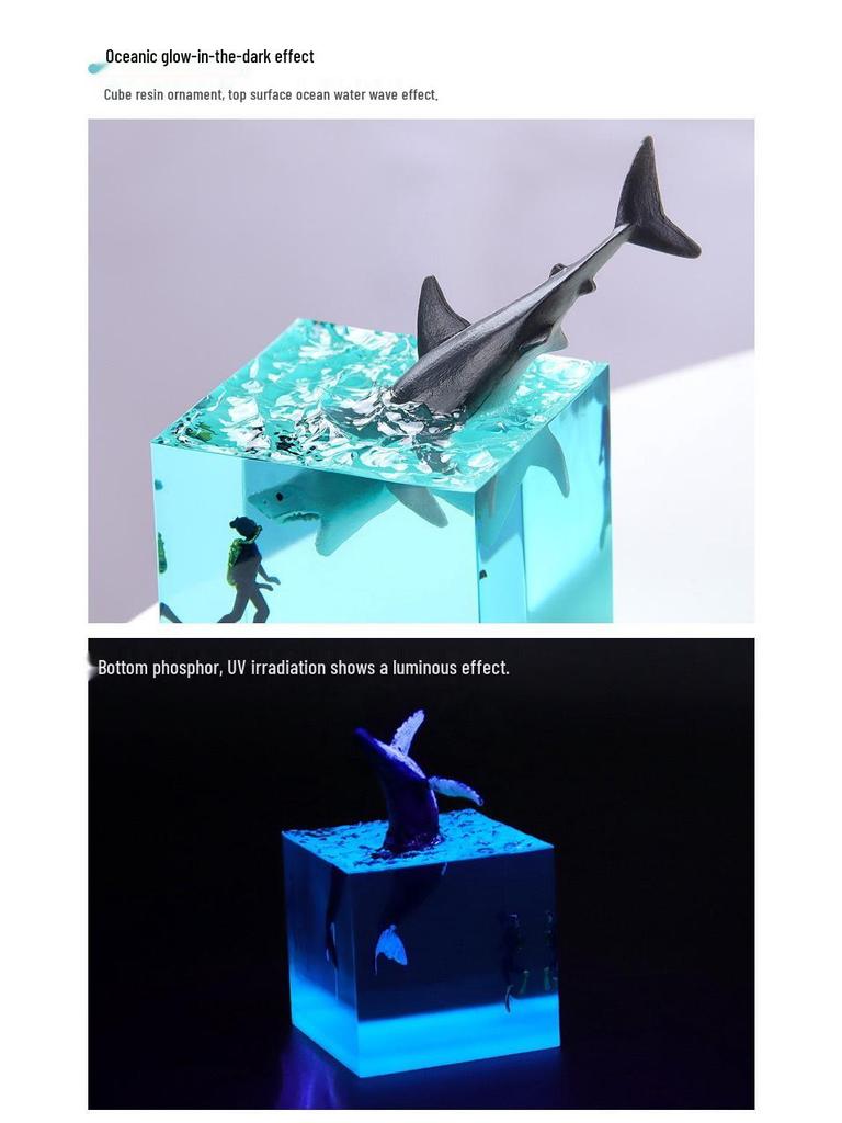 Adorno de Cubo de Resina de Ballena Jorobada Luminoso para Noche