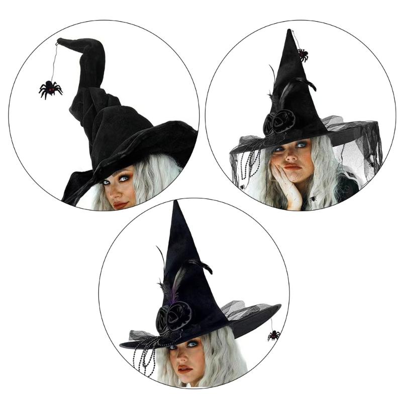 Halloween Witch Caps for Cosplay Punk Flower Wizard Hat Adult Unisex Witch Hat Costume Pointed Hat Festival Holiday Hat