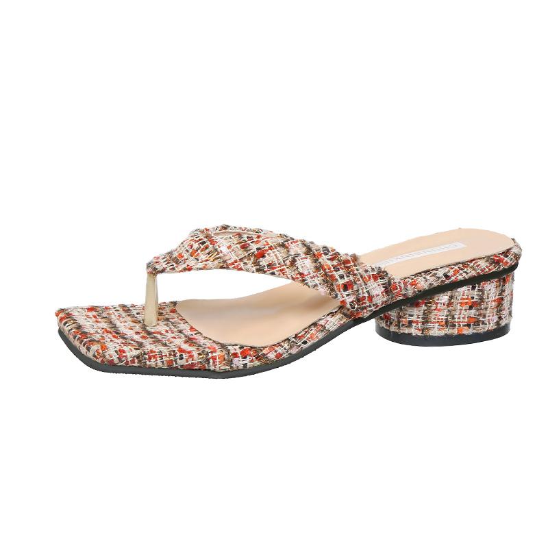 

Fashion A French-style Flip-flop Girl Wears Chinese-style Women s Shoes with Thick Heels and Pinched Middle Heels for Summer 40 красный