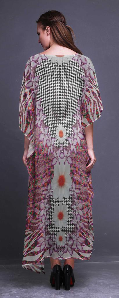 Phagun Geometric Check|Lily & Floral Ladies Plus Size Kaftan Summer Wear Beach Coverup Kimono
