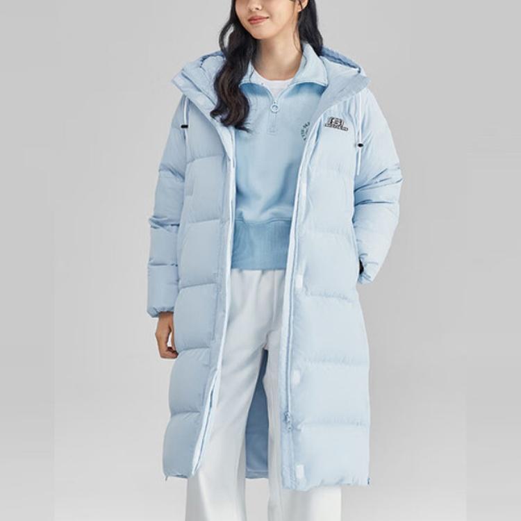(WMNS) Skechers Casual Hooded Long Woven Down Jacket 'Blue' Women's L423W131-00F5