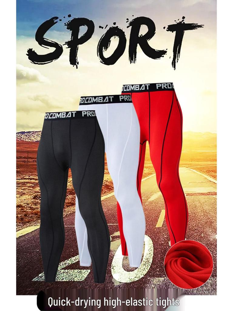 Men's Blue Quick-Dry Compression Tights for Running and Volleyball Training.