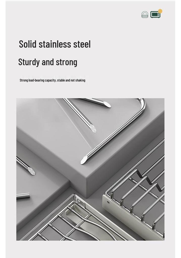 Stainless Steel Pull-Out Dish & Bowl Storage Rack for Kitchen Cabinets