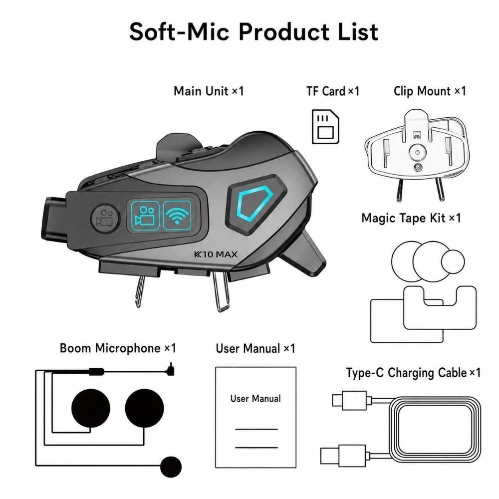 4K HD Camera Helmet Headset K10 MAX Helmet Bluetooth Headset Bluetooth Headset Motorcycle Riding