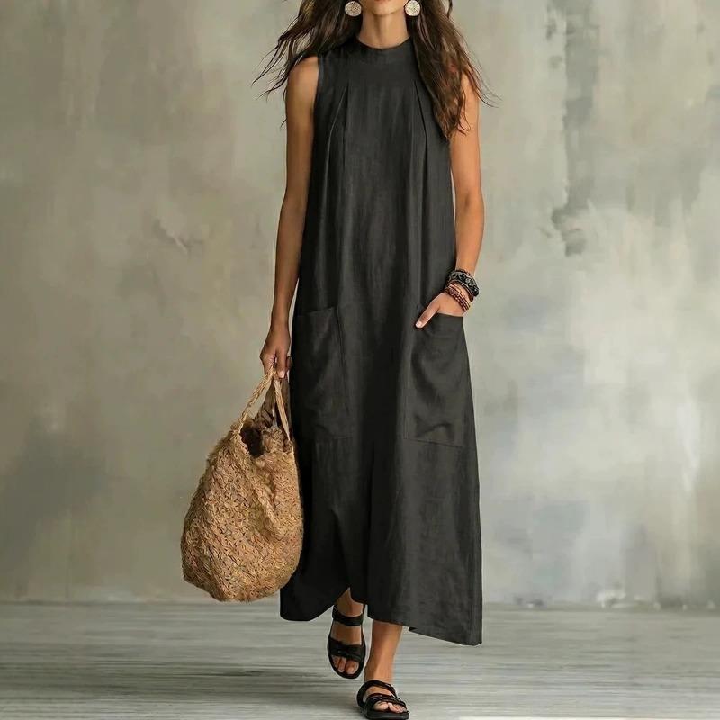 Damen Mode Hoher Kragen Ärmellos Locker Unregelmäßig Lässig Mittellanges Kleid
