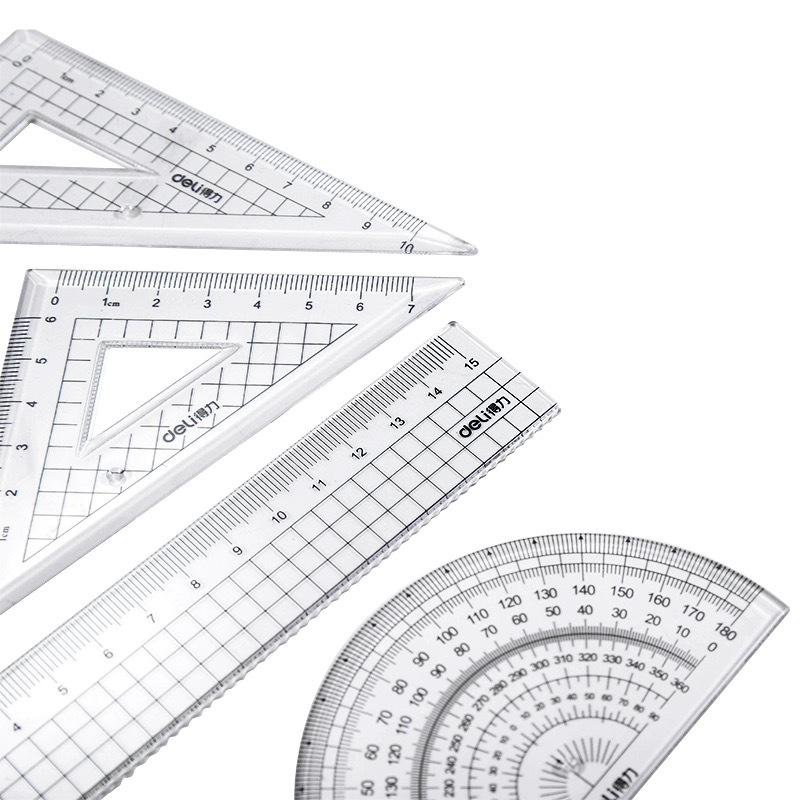 De.Li Transparent Student 4-Piece Geometry Set: Ruler, Protractor & More