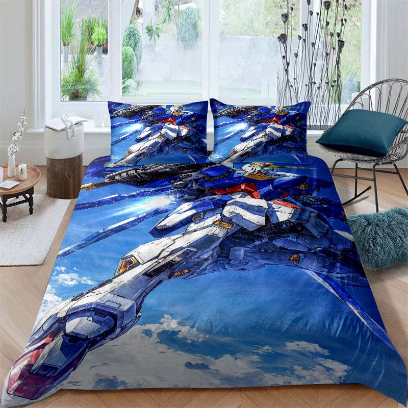 3D printed Mobile Suit Gundam bedding set, printed single duvet cover and pillowcase three-piece set, available in children's