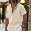 Camisas de lino para hombre, de manga corta, con botones y cuello alto, informales, para verano, para el hogar, para uso diario