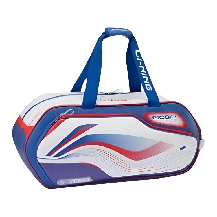Li Ning Velkokapacitní Sportovní Cestovní PU Taška na Badmintonovou Raketu Unisex Tašky Bílá Modrá Červená ABJU019