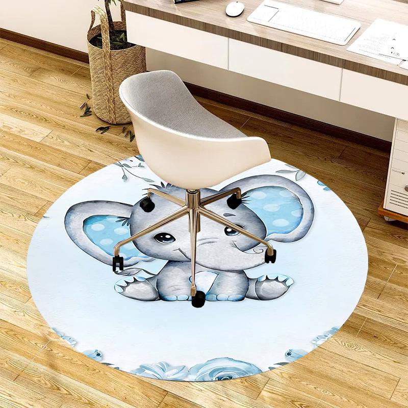 1PC Elephant Non-Slip Floor Round carpet, Office, family, bedroom, Large Area Rug Indoor Rugs,  Durable PolyesterH0318