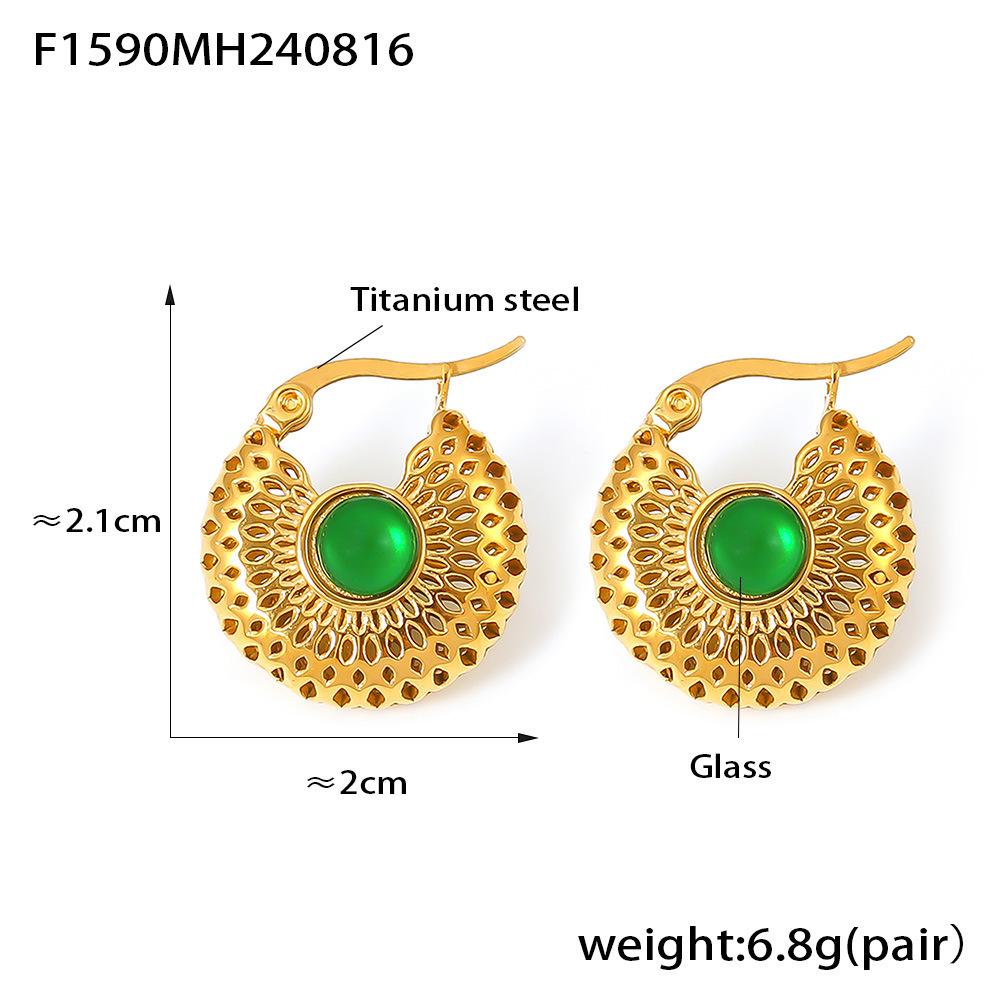 Retro Green Glass  18k Gold-Plated French Niche Design Titanium Earrings