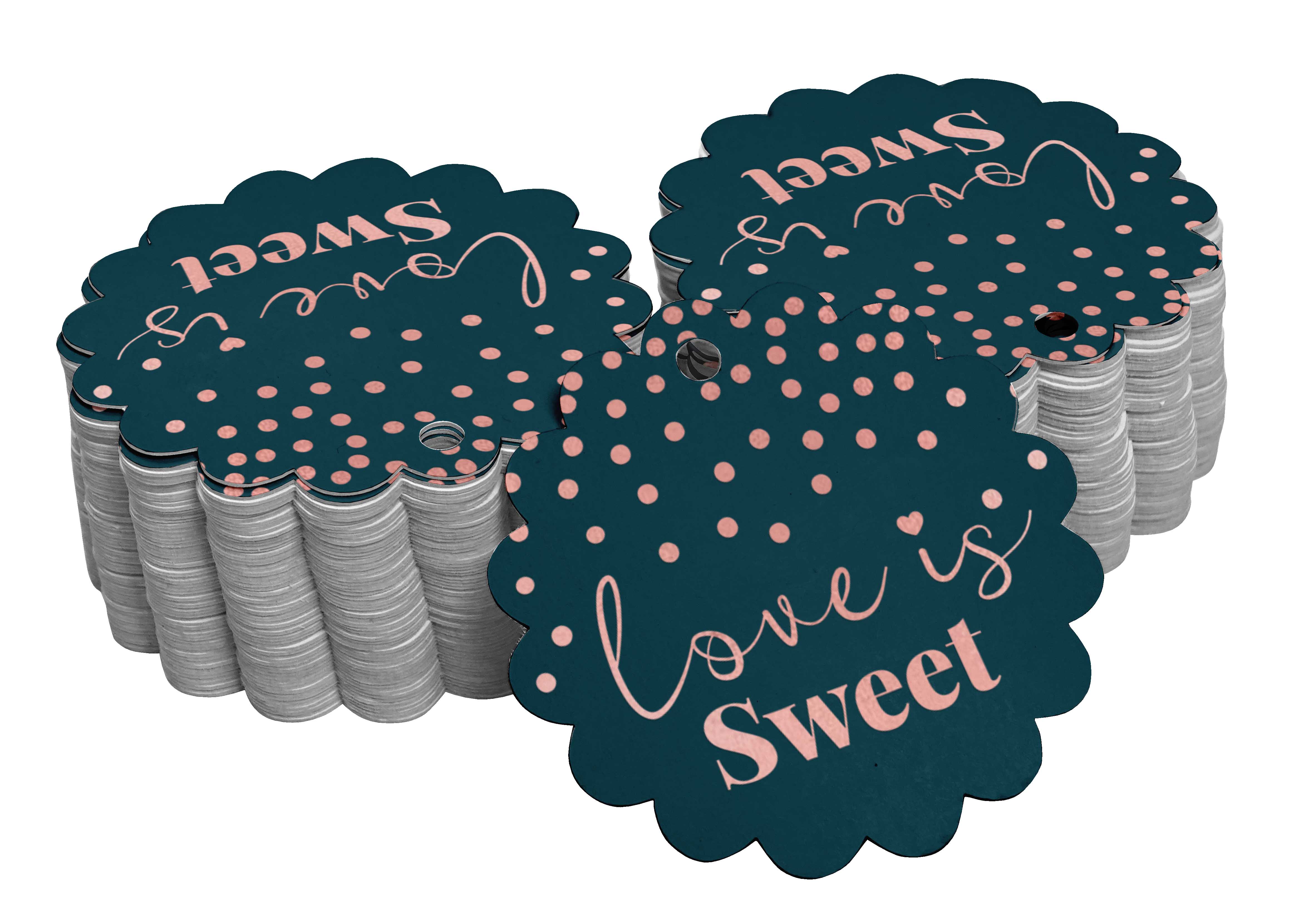 

Inkdotpot 100 упаковок Love is Sweet Wedding Favor Паперові бирки для рукоділля зі справжньою золотою фольгою 50 Rose Gold Foil Tags синій