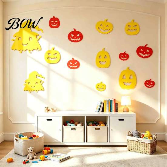 Halloween Theme Wall Stickers for Kids 11Pcs Pumpkin Mirror Stickers, Self-Adhesive Acrylic Ghost Decals, DIY Removable PVC Art Classroom Decor