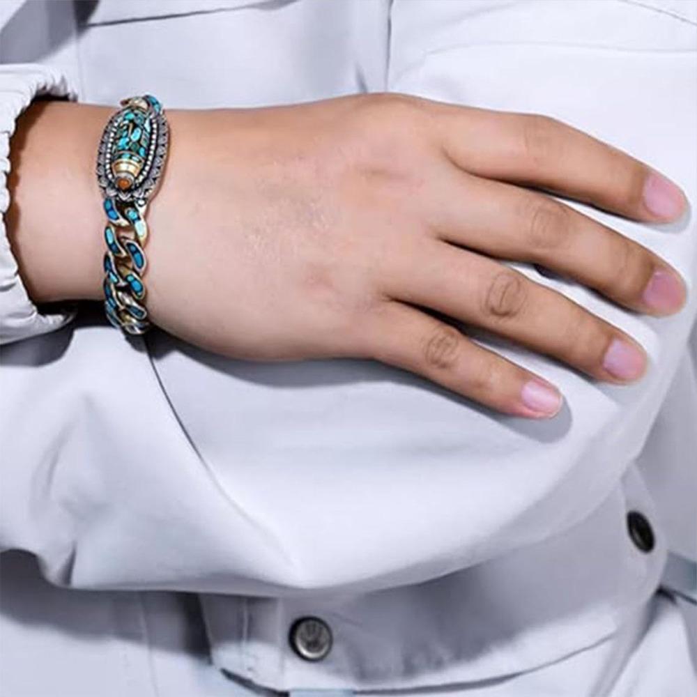 Türkis Six-character Mantra Neun-Augen Dzi Perlenarmband, Vintage Mala Perlen, Amulett Glück Glücksbringende Perlenarmbänder
