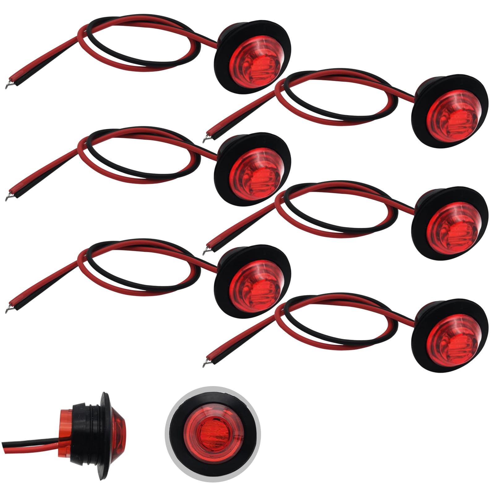 Truck LED Marker Inch Side Marker CTRICALVER Small Flush Mount Trailer Side 6 LED Indicator Universal LED Side Lights Lights, Red, Waterproof, 3/4