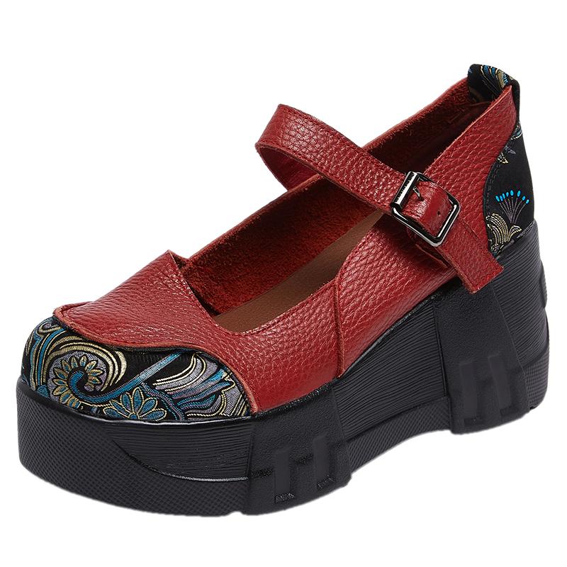 

Мода GKTINOO Ручная работа 2025 Весна Осень Удобные Женские Клинья Натуральная Кожа Женская Обувь Круглый Носок Платформа Высокий Каблук Туфли 9