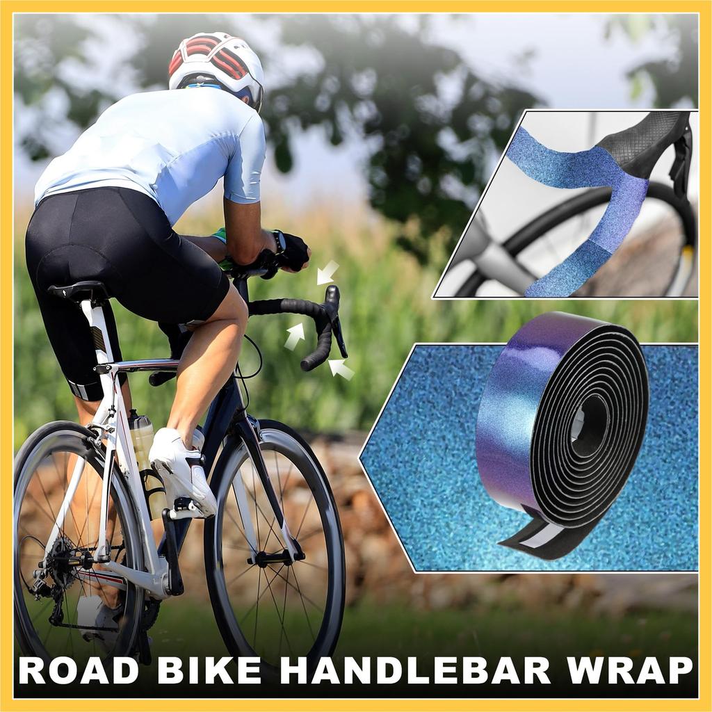 BULLSPANN Bicycle Grip Tape for Road Handlebar Tape with End 1 Bikes, Anti-Slip Plugs, Pair, Blue/Purple