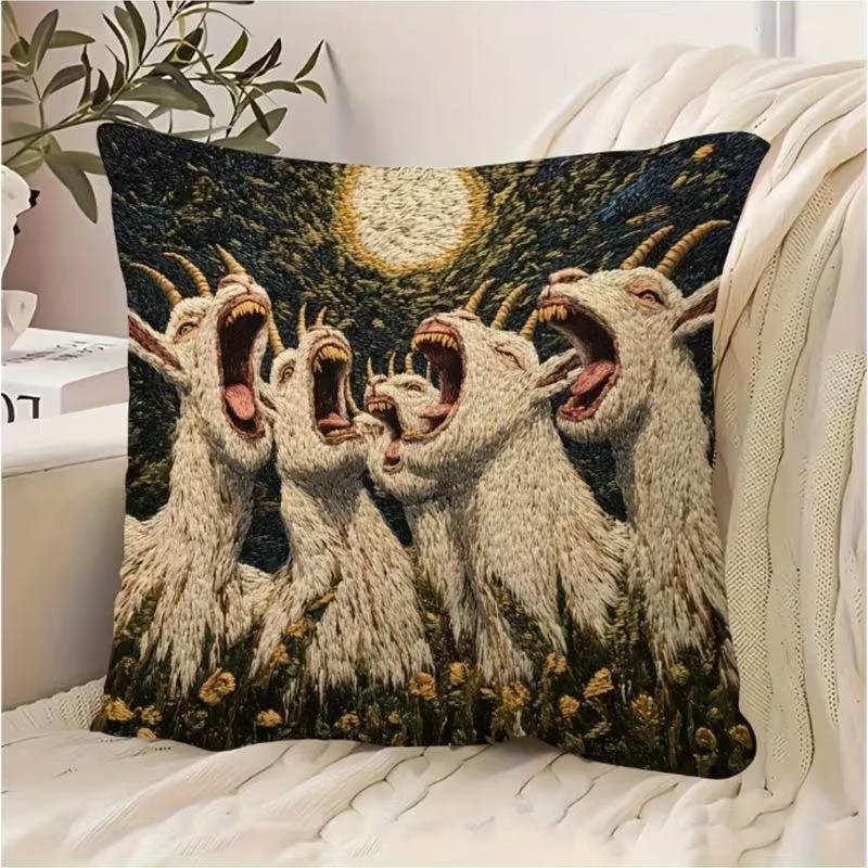 Cute Animal Print Pillowcase: 2D Flat Printing, Non-real Embroidery, Night Sofa  Night Sofa Cushion