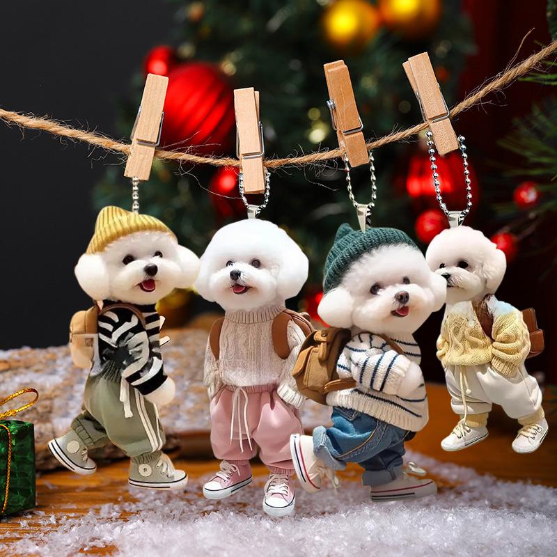 Cute Backpack Puppy Keychain Car Rearview Mirrors Decor Itemation Pendant 2D Acrylic Keychain Hanging Ornament Fashion Accessories
