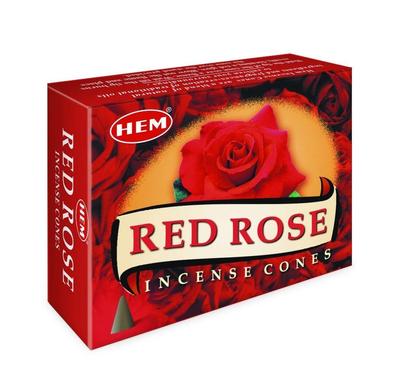 Hem Cones Red Rose Case of 12 Boxes, 10 Cones Each Hem Incense from India