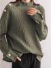 Tejido de punto acanalado estilo europeo de talla grande con cuello semi-alto: Suéter Suave de Otoño/Invierno para Mujer