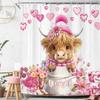 Funny Farmhouse Highland Cow Shower Curtain Love Heart Flowers Plants Cute Cattle Rustic Farm Animals Bathroom Decor with Hooks