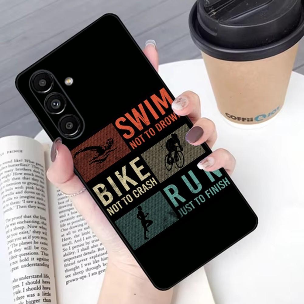 Triathlon Tri Life Swim Bike Run Phone Case For Samsung S 25,24,21,22,23,30,20,Ultra,Plus,Fe,Lite,Note,10,9,5G Black Soft
