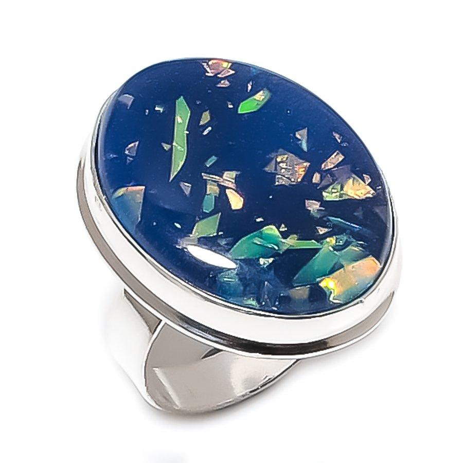 

Blue Triplet Opal Gemstone Handmade 925 Sterling Silver Jewelry Ring Size 9 R6z48