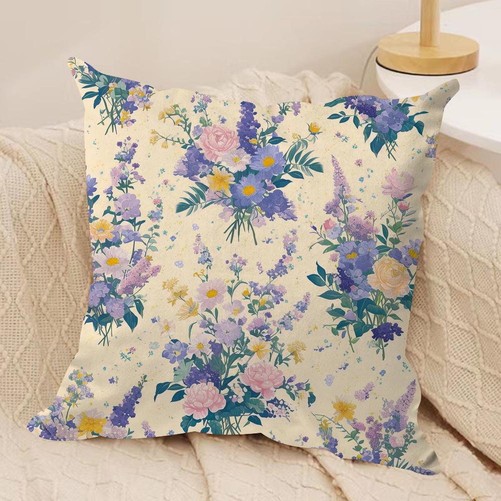 Classic Flowers Pattern Blue Cushion Cover Short Plush Doublesided Print Square Throw Pillow Covers Sofa Home Cushion Decor