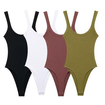 Figurbetonte gerippte Bodys für Damen, O-Ausschnitt, Träger, Druckknopfverschluss, Damen-Playsuits, Sexy Mode