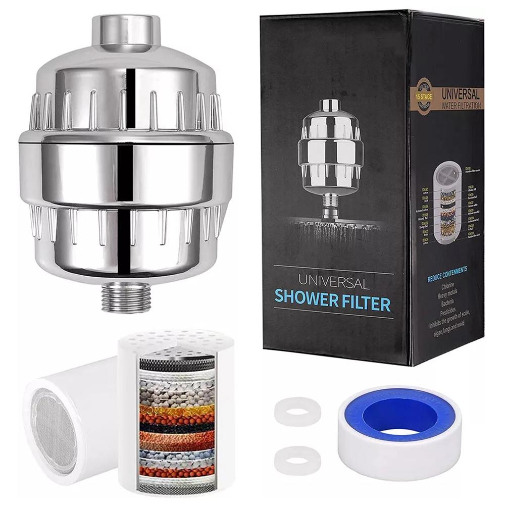 

15 Stages Bathroom Water Filter Remove Chlorine Heavy Metals Filtered Shower Head,with 2 Filters A